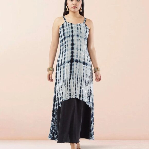 Black and White Chiffon Indo-Western Dress | Muvvas Boutique - Picture 2 of 5